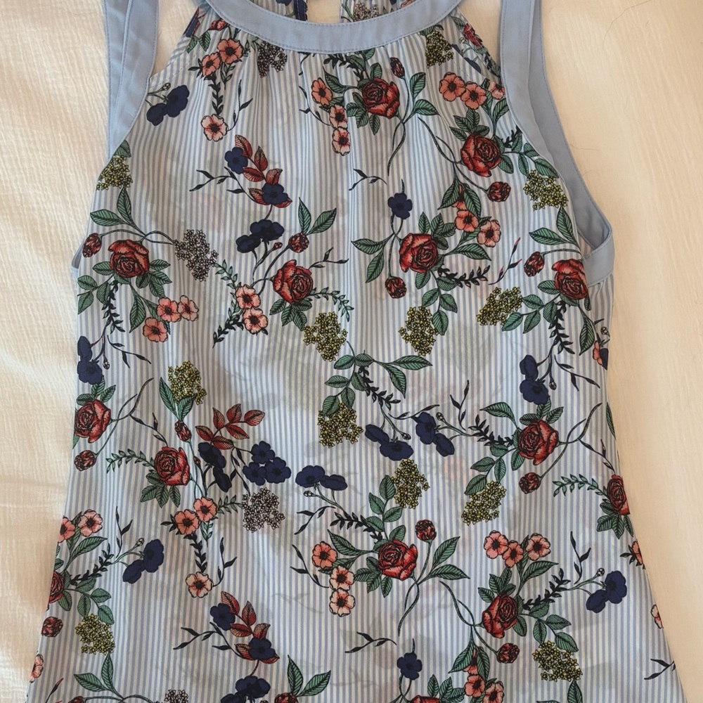 Candie's Floral Tank Top - Light Blue and Red